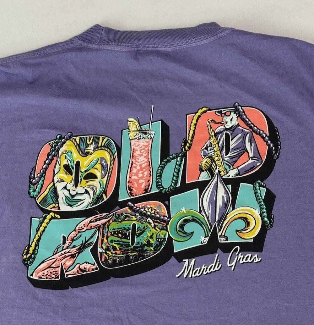 Old Row Golf Mardi Gras T Shirt Men’s XL Purple Tee New Orleans Carnival